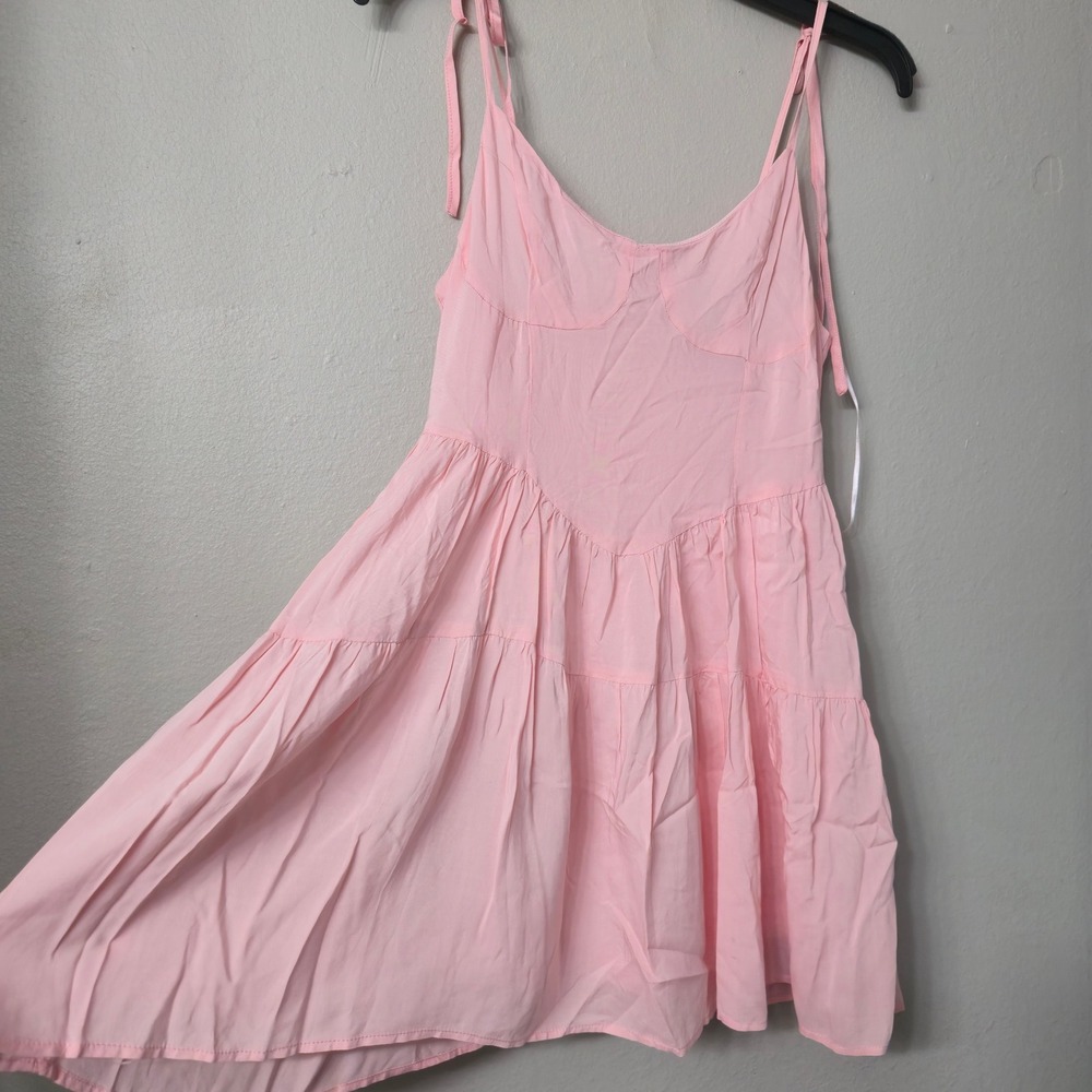 Missguided Petite Pink Tiered Mini Dress Tie Shoulder Bustier Pastel US 4